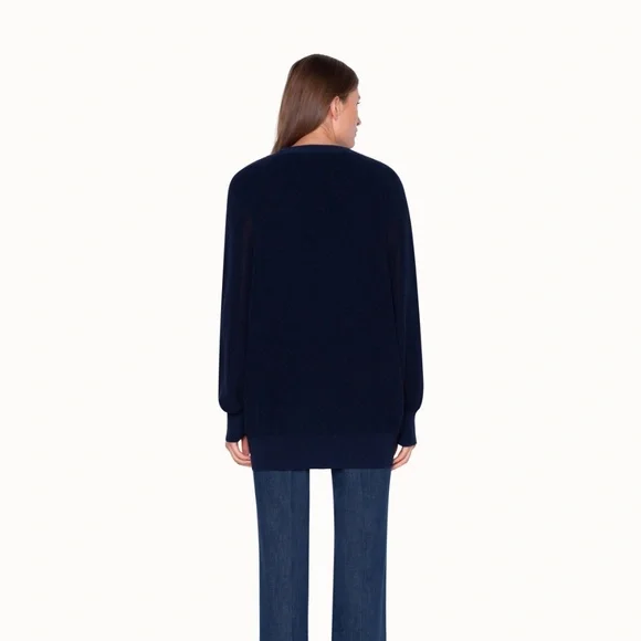 AKRIS Knit Cotton Cardigan Sweater Raglan Sleeves Dark Denim Navy Blue - US 10